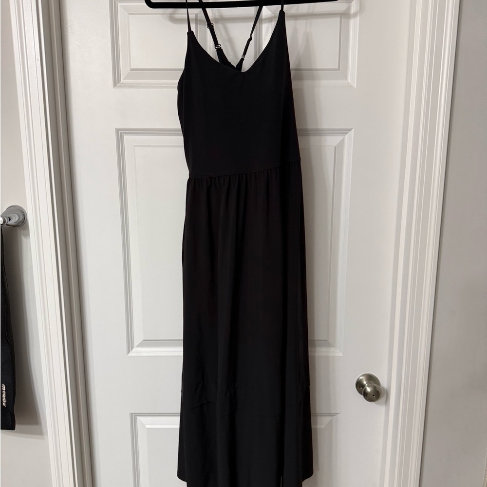 Athleta Black Midi Dress with Strappy Design